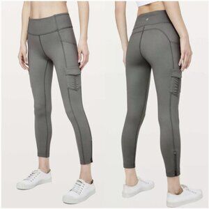 Lululemon Scenic Route 7/8 Tight Leggings *25" Grey Sage Green Luon Cargo Size 6